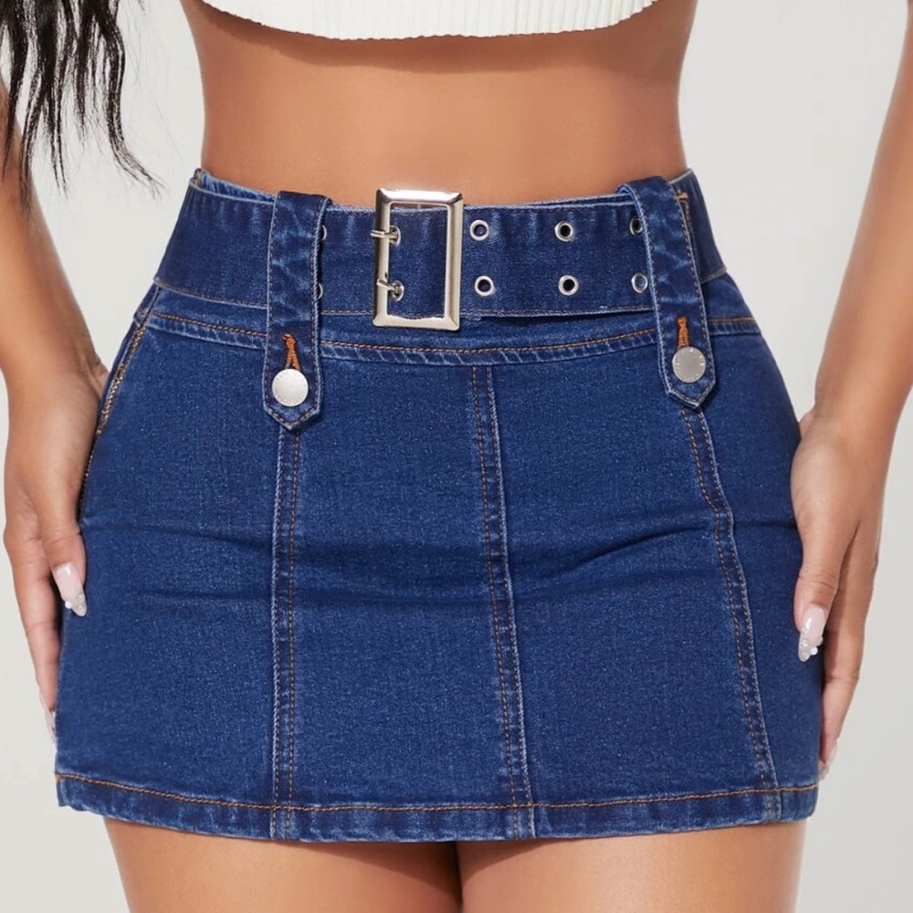 PETITE🎀 High Waist Belted Denim Skirt❤️